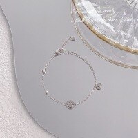 wholesale S925 Sterling Silver Maker's Trendy Good Luck Smile Transfer Round Bead Plain Silver Bracelet, Fashionable Minimalist Versatile Personalized Hand Accessory-Smiley Face Bracelet 925 Silver