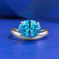 wholesale S925 Silver New 8*10mm Oval Aquamarine High Carbon Diamond Cut European-American Style Ring-0-5