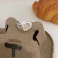 wholesale S925 Sterling Silver Chalcedony Heart Ring for Women, Small and Minimalist Style, Unique Hammered Heart-shaped Band, High-end and Trendy-0-5