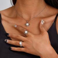 wholesale 925 Sterling Silver Pearl Earrings Ring Necklace Set, Ins Light Luxury High-End Sense Sterling Silver Earring Set for Cross-Border Europe and America-Single Pendant 925 Silver