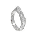 wholesale S925 Sterling Silver 823 Korean Style Personality Ring, Minimalist Niche Textured Geometric Square Ring for Women-0-4