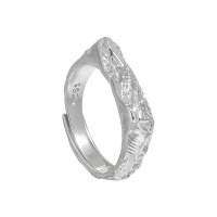 wholesale S925 Sterling Silver 823 Korean Style Personality Ring, Minimalist Niche Textured Geometric Square Ring for Women-Platinum [No. 14/Adjustable] Opening adjustable