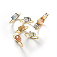 wholesale S925 Sterling Silver Natural Rectangular Rutilated Quartz Geometric Ring, Fashionable Rose-Cut Crystal with Five Color Options-Golden Rutilated Quartz No. 10