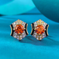 wholesale 925 Silver Gold Plated Live Xiaohongshu Style 50-Piece Medium Vintage Fanta Orange Ear Studs Simple Fashion Versatile Hot Sale-E537 Fanta Orange 925 Silver