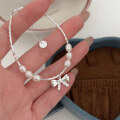 wholesale S925 Sterling Silver Natural Baroque Pearl Bow Bracelet for Women, Korean Hit Minimalist Niche Accessory-0-0