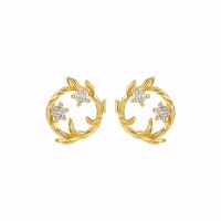 wholesale S925 Sterling Silver Minimalist Original Earrings with Advanced Sense of Light Luxury, Entwined Leaves and Diamond-Encrusted Floral Wreath Design for Women-18K gold [with sterling silver ear plugs]  925 silver