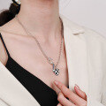 wholesale S925 Sterling Silver Korean-style Checkerboard Enamel Heart OT Buckle Trendy Fashion Necklace for Women-0-3