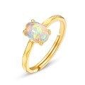 wholesale 925 Silver Gold Plated Japanese Light Luxury Synthetic Opal Minimalist Ring, Mori Girl Style Geometric Solitaire Adjustable Ring-0-5