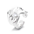 wholesale S925 Sterling Silver Wide Asymmetrical Geometric Crinkle Texture Open Ring Ins Light Luxury Style Design-0-4