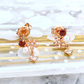 wholesale Rose Gold Plated 925 Sterling Silver Natural Pearl Floral Earrings, New Korean Trendy Girly Style Earrings-0-0