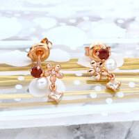wholesale Rose Gold Plated 925 Sterling Silver Natural Pearl Floral Earrings, New Korean Trendy Girly Style Earrings-Rose Gold Flower Pearl Earrings 925 Silver