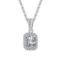wholesale S925 sterling silver cross-border wholesale rectangular emerald halo moissanite pendant necklace women's silver jewelry accessories-0-3
