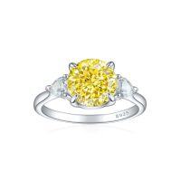wholesale S925 Sterling Silver 2ct Flame Ice Cut Ring European and American High-End Sense 8*8 Color Gem High Carbon Diamond Heart-Shaped Love Women's Ring-Fireworks G-14 Medium Yellow US Size 10#