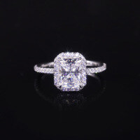 wholesale S925 sterling silver ring with 2ct moissanite, certificate included, featuring a radiant-cut square sugar-shaped center stone-2 carat moissanite ring  US size 7 (domestic size 15)
