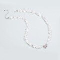 wholesale Metal material, European and American cross-border jewelry vintage imitation pearl multi-layer necklace heart-shaped natural rose quartz light luxury French necklace for women-0-1