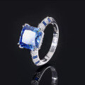 wholesale S925 Sterling Silver 8*8mm Royal Blue Square High-Carbon Diamond Ring Simulated Diamond Ring for Women-0-1