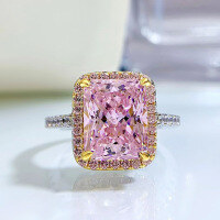 wholesale S925 silver new square 8*10 micro-pave diamond ring pink diamond yellow diamond fashion zirconia ring-R174 Pink>No. 5