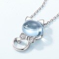 wholesale S925 Sterling Silver Japanese Korean Light Luxury Niche Sky Topaz Cat Necklace Women High-end Sense Collarbone Chain Factory Wholesale-0-2