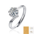S925 Silver Moissanite Six-Claw Light Luxury Adjustable Ring-0-17