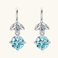 wholesale S925 Sterling Silver Fashionable and Elegant Mermaid Princess Blue Tear Moissanite Ear Hooks with Unique Design Earrings-White 1.1 carat +1.1 carat