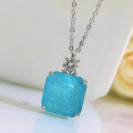 wholesale Metal: 925 Silver Stunning Jewelry New Paraiaba Pendant with Beveled Square 15*15 Lucky Necklace-0-1