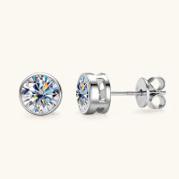 925 Sterling Silver Square Double Prong Single Stone D Color Moissanite Earrings-Round stud earrings [White Gold] 0.5 carat  925 silver