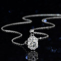 Sterling Silver Natural Blue Topaz Moissanite Necklace Pendant, 1ct, Emerald Cut-0-0
