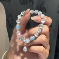 wholesale S925 Sterling Silver Fresh and Elegant Synthetic Cat's Eye Aquamarine Bracelet with Stylish Design S6494-0-0