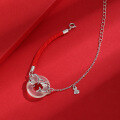 wholesale S925 Sterling Silver New Chinese Style National Trend Koi Fish Bracelet for Women, Peace Buckle Chalcedony Red Rope Braided Bracelet, Niche Design-0-3