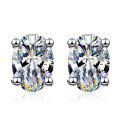 wholesale PT950 plated 925 sterling silver women's moissanite four-prong stud earrings pigeon egg size, factory wholesale in stock-0-4