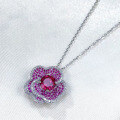 wholesale Metal: 925 Sterling Silver Zhu Zhifan New Pigeon Blood Red Flower Necklace Rose Petal Fashion Versatile Pendant for Women-0-2