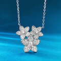wholesale S925 silver wild flower necklace for women, blooming cluster pendant with three small flowers, floral collarbone chain-0-0
