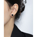 wholesale S925 Sterling Silver Korean Version Ins Small and Chic Design Minimalist Geometric Circle Inlaid Black Onyx Textured Stud Earrings for Women-0-3