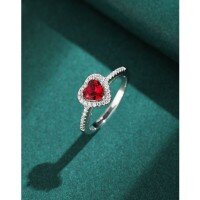 wholesale Silver Red Garnet Heart-shaped Zircon Ring for Women, Minimalist Luxury Small Fashion Unique Love Red Diamond Ring for Index Finger-Platinum 925 Silver>9