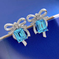 wholesale S925 Silver Jewelry 8*10mm Radiant Cut Aquamarine Earrings Luxury Full Diamond Pavé Butterfly Studs-0-3