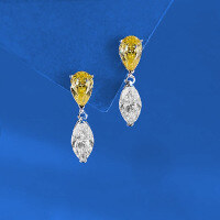 wholesale S925 Silver New Drop Marquise Double Stone White and Yellow Color Contrast Stud Earrings Zircon Light Luxury Minimalist-E656 White Yellow Water Drop Horse Eye 925 Silver