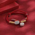 wholesale 999 Silver Auspicious Wealth-Bell Bracelet for Women, Year of the Snake, Handwoven Couple's Red String Rope Bracelet-0-1