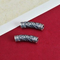 wholesale S925 Sterling Silver Retro Swastika Auspicious Cloud Curved Tube Ethnic National Style Accessories Stringing Red Cord Bracelet Necklace Spacer Beads-Xiangyun elbow