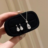 wholesale S925 Sterling Silver Sparkling Teardrop Diamond Necklace and Earrings Jewelry Set, Luxurious and Elegant, Fashionable and Versatile, Sweet and Chic-Earrings>925 silver