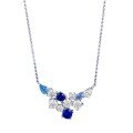 wholesale S925 Silver Floral Cluster Full Diamond Pendant Fashion Blue Diamond Necklace Collarbone Chain Luxury Advanced Feeling-0-4