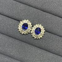 Metal, Lab-Grown Sapphire 2025 Fall/Winter Necklace and Earring Set-2-carat cultured sapphire earrings  S925 silver plated with gold