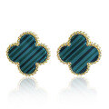 wholesale S925 Sterling Silver Malachite Four-Leaf Clover Earrings, Luxe Vintage Elegance Design Lucky Clover Earrings-0-0
