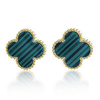 wholesale S925 Sterling Silver Malachite Four-Leaf Clover Earrings, Luxe Vintage Elegance Design Lucky Clover Earrings-Gold 925 silver