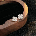 wholesale S925 Sterling Silver Inlaid Zircon Four-Leaf Clover Ear Studs for Women, Exquisite and Minimalist Style Earrings-0-0