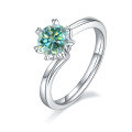 wholesale S925 Sterling Silver Green Moissanite 1 Carat Twist Shank Six-Prong Ring with GRA Certificate-0-0