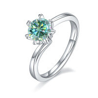 wholesale S925 Sterling Silver Green Moissanite 1 Carat Twist Shank Six-Prong Ring with GRA Certificate-1 carat Moissanite green diamond  US size 8