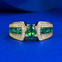 wholesale S925 gold-plated simulated emerald 4*6 oval nano green ring for women, new live streaming style by Mujing Jewelry Cross-border-R1024 Emerald 7