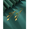 wholesale S925 Sterling Silver Tassel Earrings for Women, Vintage Ancient Gold Craft Round Bead Green Jade Leaf Ear Drops, Sand Gold Ear Accessories-0-1