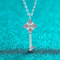 S925 Silver Moissanite Key Pendant Necklace, Creative and Minimalist-44.5 points Mozambique  925 silver