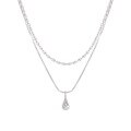 wholesale 925 Sterling Silver Minimalist Double Layer Necklace for Women, Snake Chain with Small Drop Pendant, Olive Rice Bead Collarbone Necklace-0-4